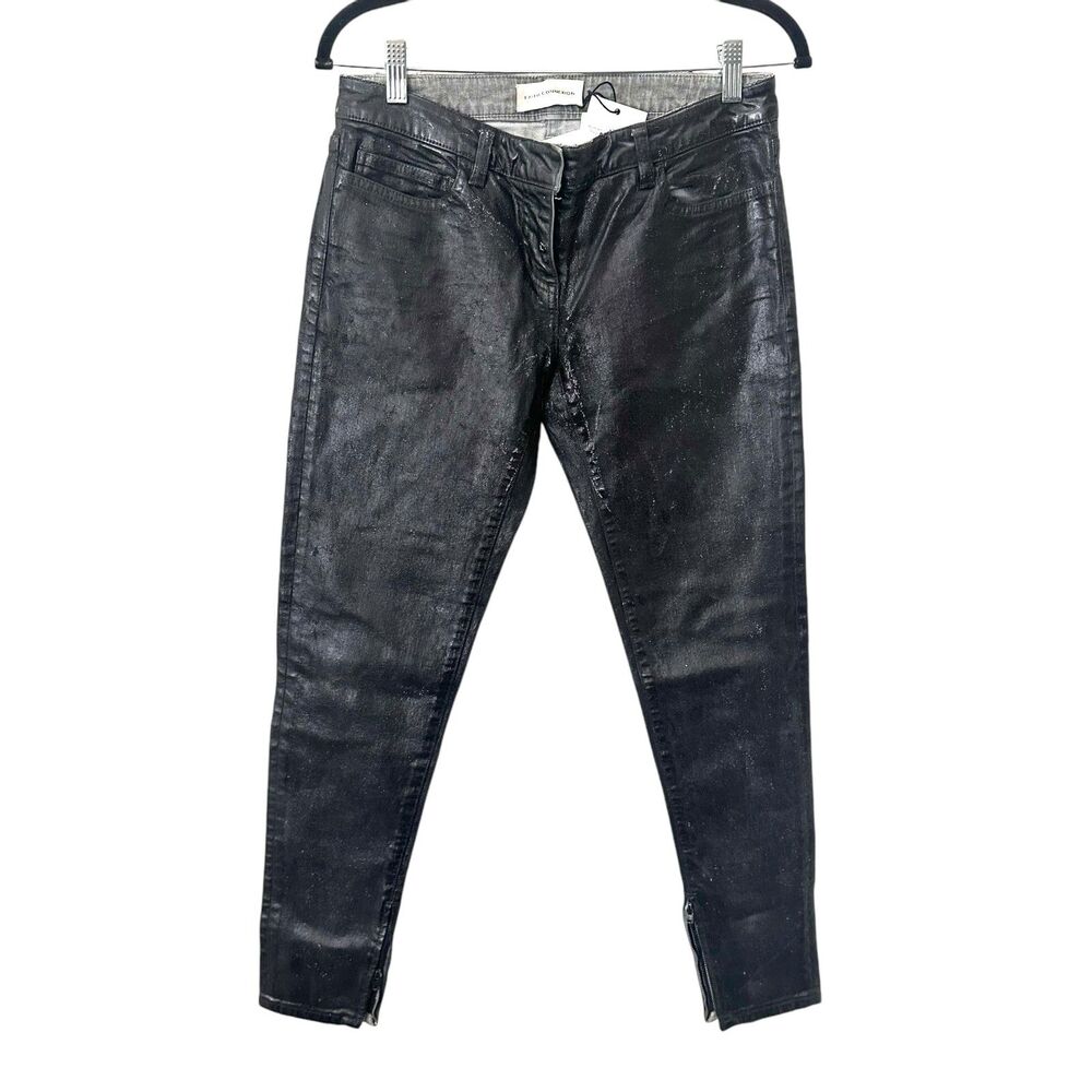 FAITH CONNEXION Coated Slim Fit‎ Distressed Denim Black NWT 26
